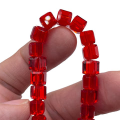 8mm Cube Glass Crystal Red