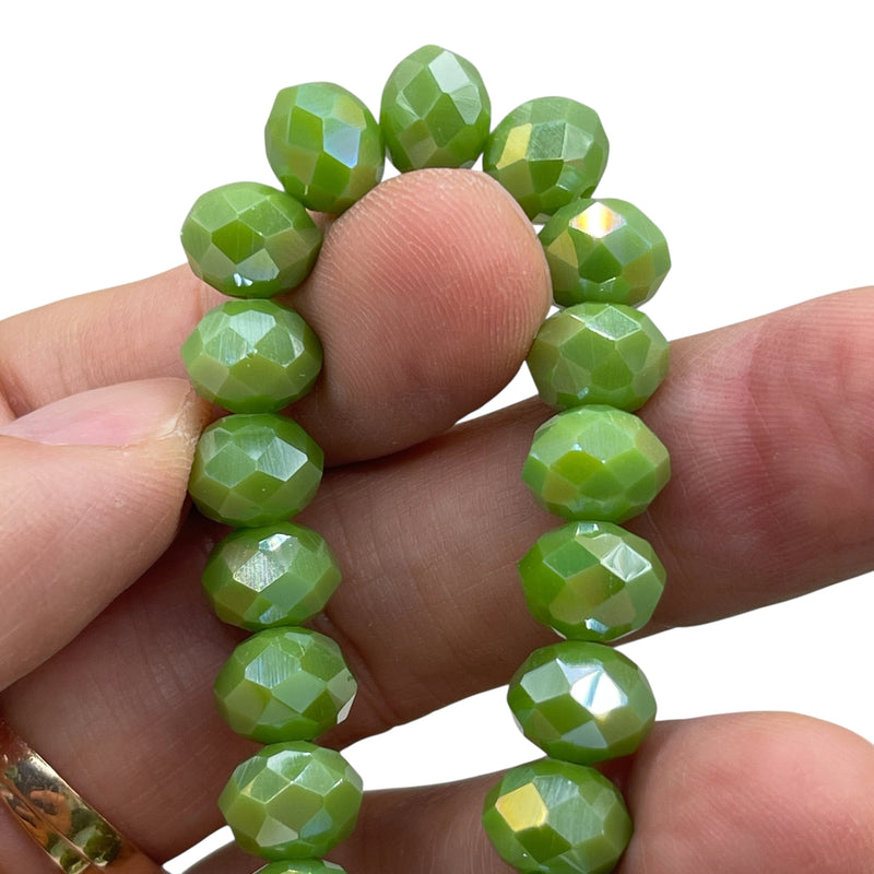 10mm Thunder Polish Glass Crystal Roundel Cut Olive Green Jade AB