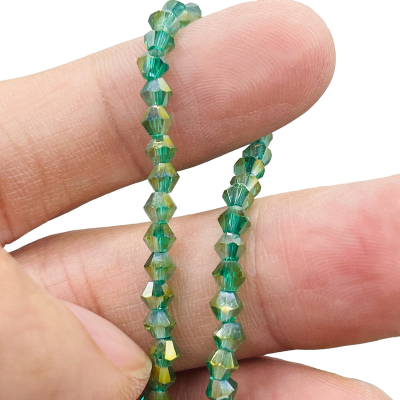 4mm Thunder Polish Glass Crystal Bicone Green Zircon AB