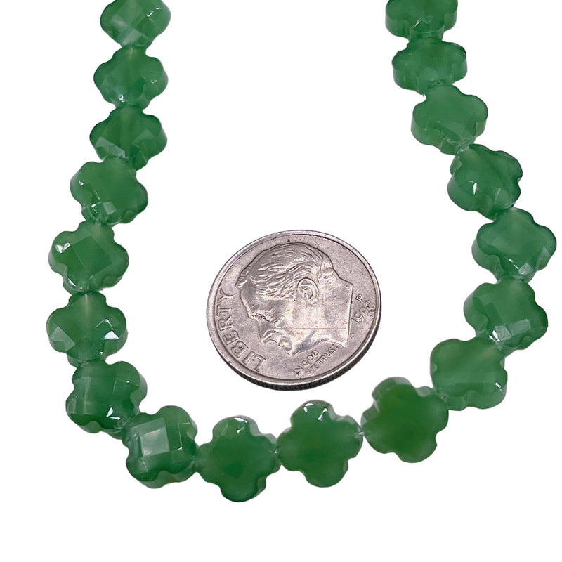 8mm Clover Glass Crystal Dark Green Jade