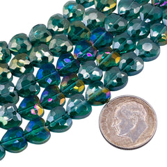 8mm Heart Glass Crystal Green Zircon AB