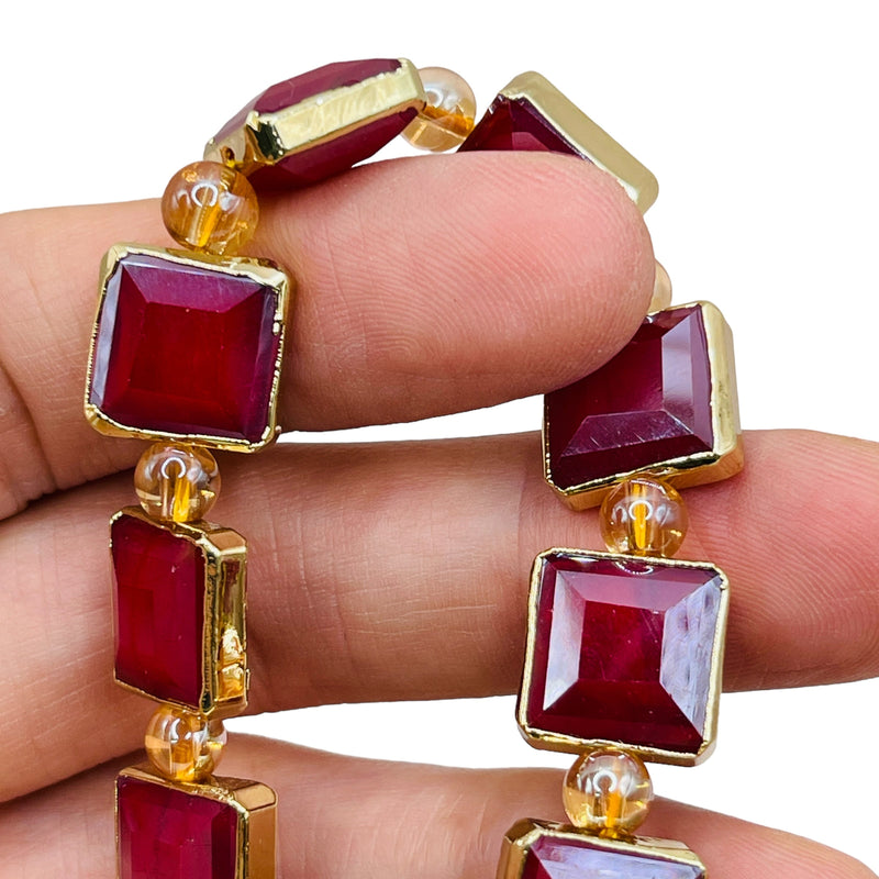 13mm Square Gold Edge Ruby Jade