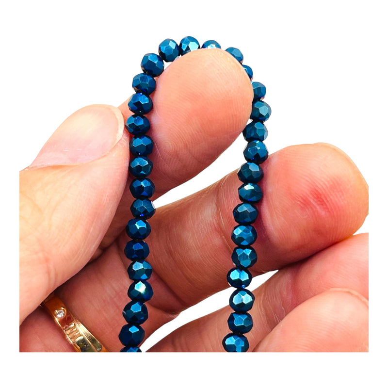 4mm Thunder Polish Glass Crystal Roundel Cut Blue Light
