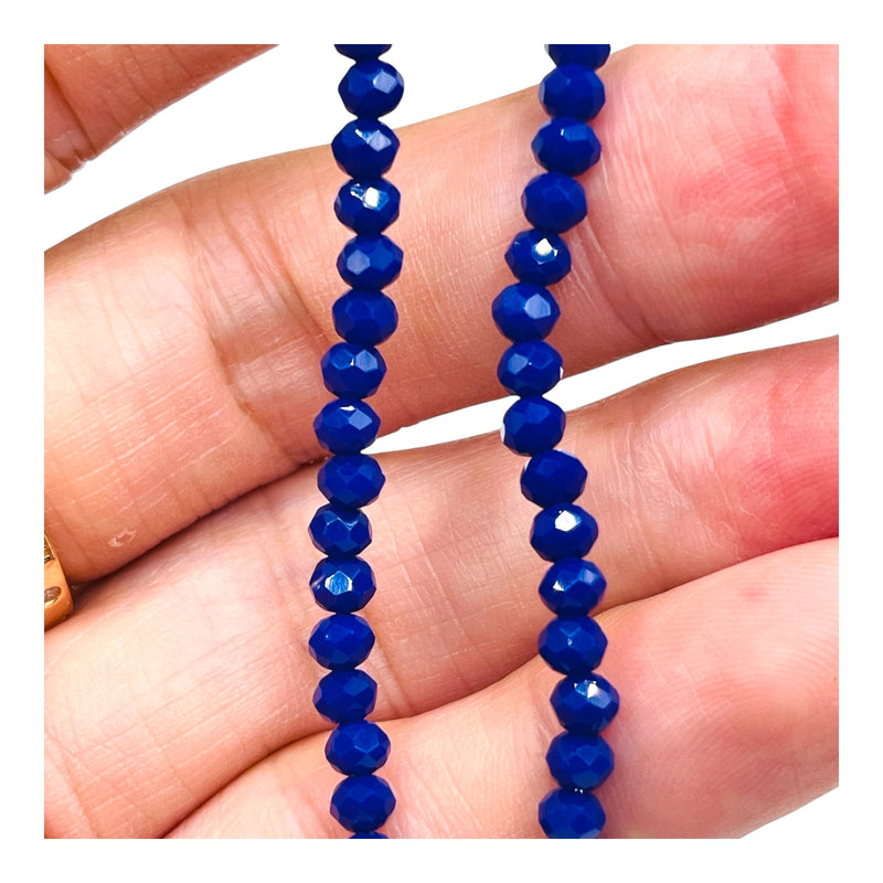 4mm Thunder Polish Glass Crystal Roundel Cut Dk. Sapphire Jade