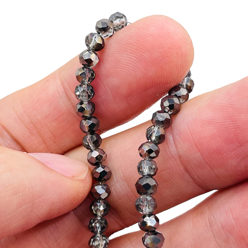 4mm Thunder Polish Glass Crystal Roundel Black Half Hematite