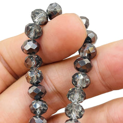 8mm Thunder Polish Glass Crystal Roundel Cut Half Hematite