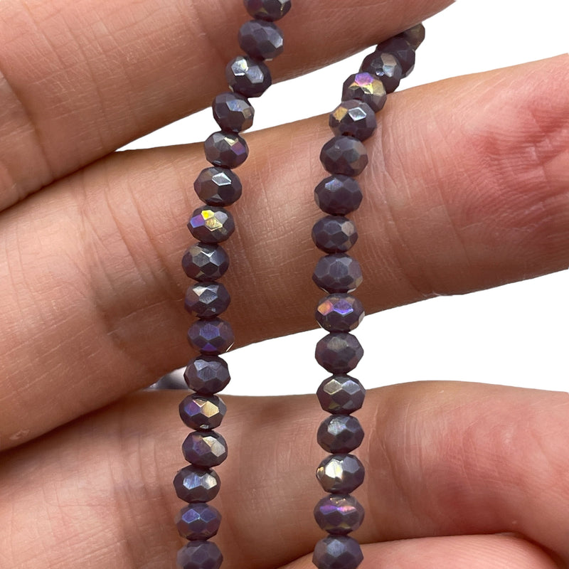 4mm Thunder Polish Glass Crystal Roundel Cut Purple Jade AB
