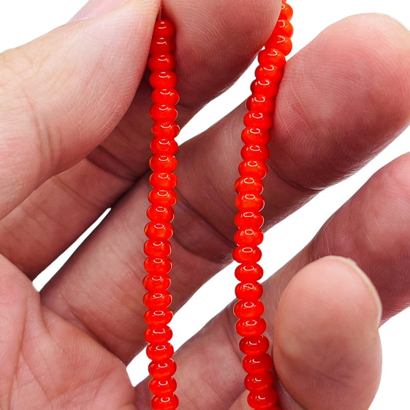 4x3mm Thunder Polish Glass Crystal Smooth Roundel Orange Jade