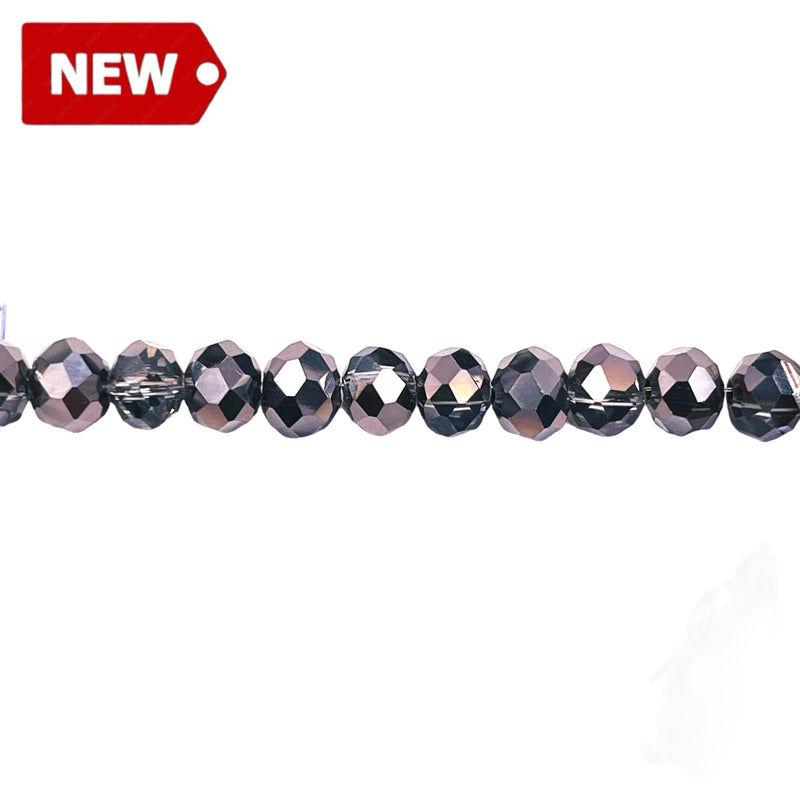 6mm Thunder Polish Glass Crystal Roundel Black Half Hematite