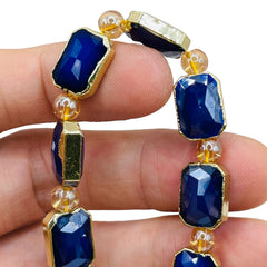 14x10mm Rectangle Gold Edge Sapphire Jade