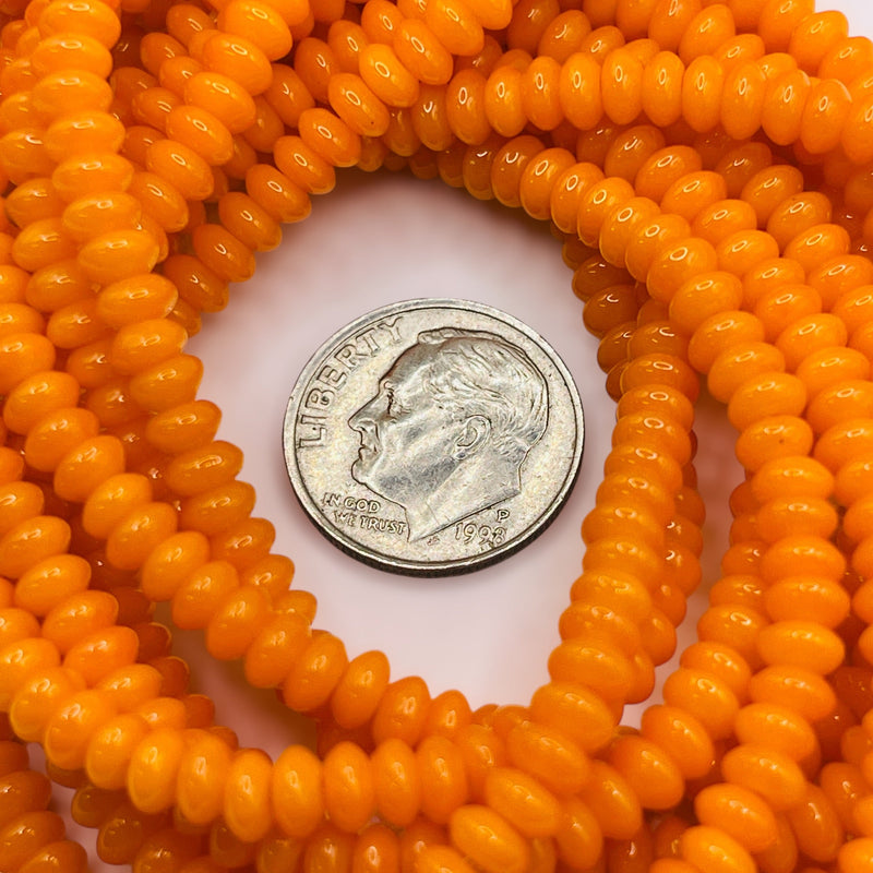 4x3mm Thunder Polish Glass Crystal Smooth Roundel Lt. Orange Jade