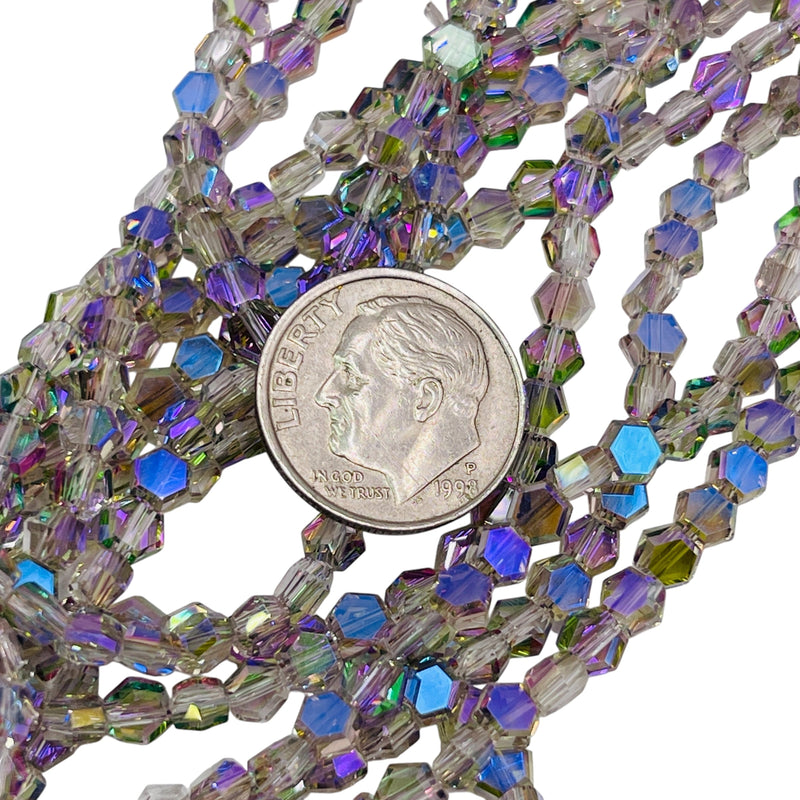 4mm Hexagon Glass Crystal Magic Purple
