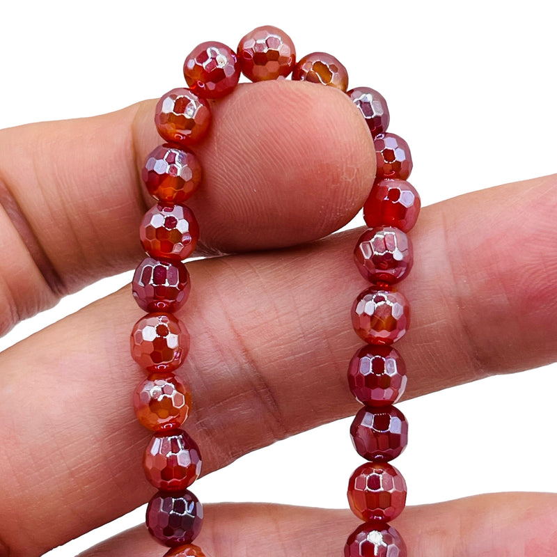 8mm Round Cut Agate Red Shine