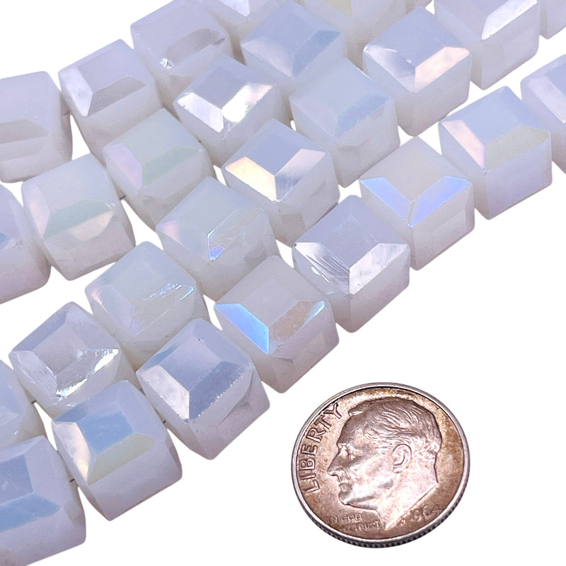 10mm Cube Glass Crystal White Jade AB