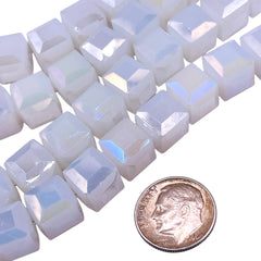 10mm Cube Glass Crystal White Jade AB