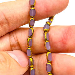 7x4mm Oval Glass Crystal  Gold Edge Purple Jade