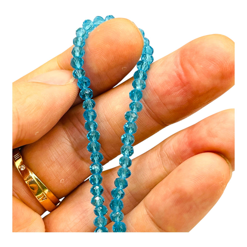 4mm Thunder Polish Glass Crystal Roundel Cut Med Aquamarine