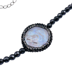 Beadorea Live: BL2 4mm Round Cut Hematite Necklace with Pearl Pendant Silver Clasps