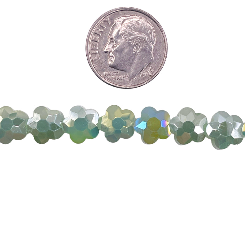 8mm Flower Glass Crystal Green Jade AB