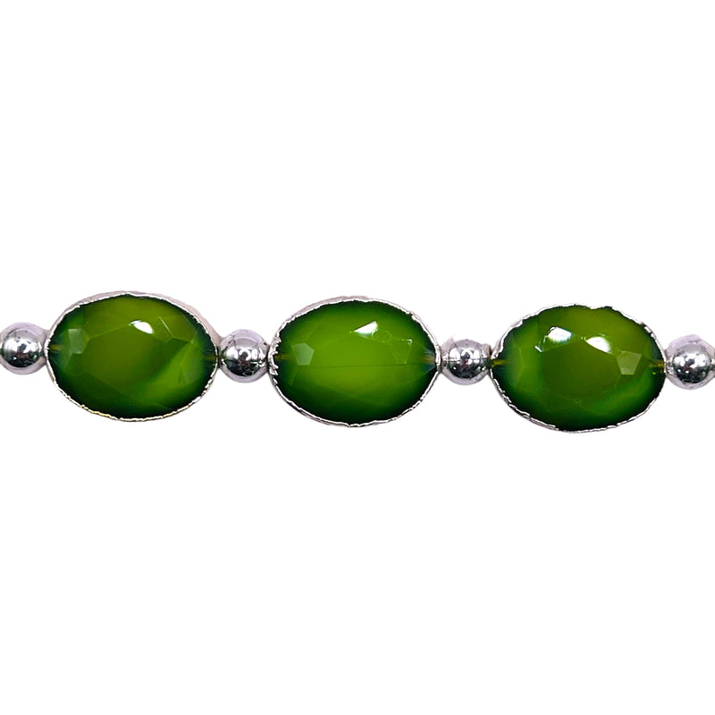 16x12mm Oval Silver Edge Olive Jade