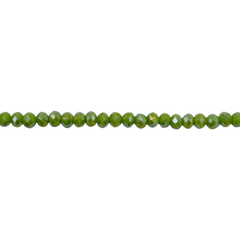 3mm Thunder Polish Glass Crystal Roundel Cut Olive Green Jade AB