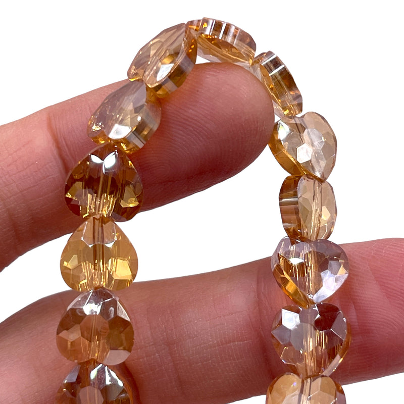 10mm Heart Glass Crystal Gold Amber