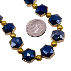 12x11mm Hexagon Gold Edge Sapphire Jade