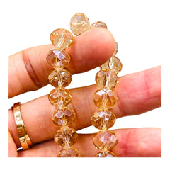 12mm Roundel Cut Glass Crystal Gold Champagne