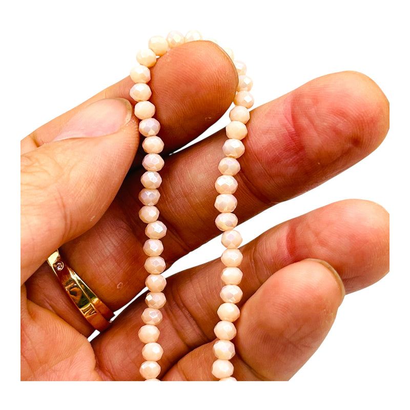 4mm Thunder Polish Glass Crystal Roundel Cut Beige Jade AB