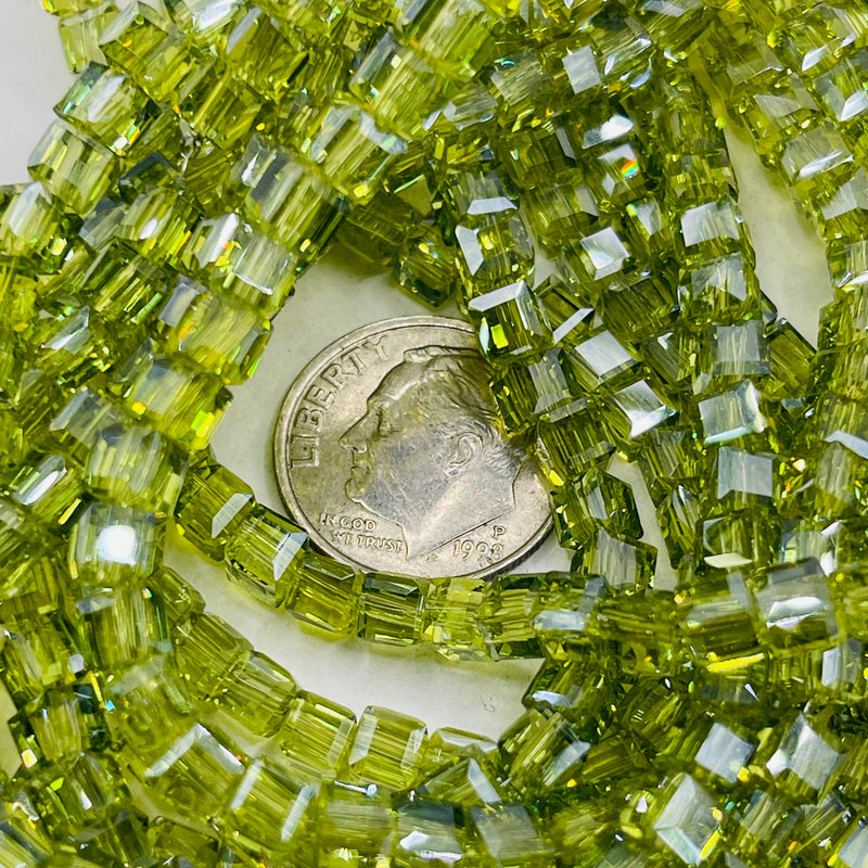 4mm Cube Glass Crystal Lt. Olivine