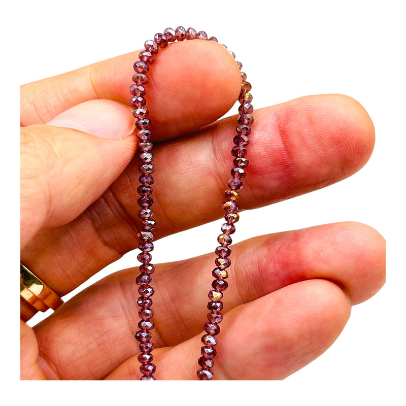 3mm Thunder Polish Glass Crystal Roundel Cut Med. Amethyst AB