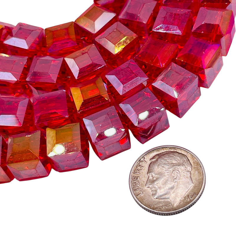 10mm Cube Glass Crystal Red AB