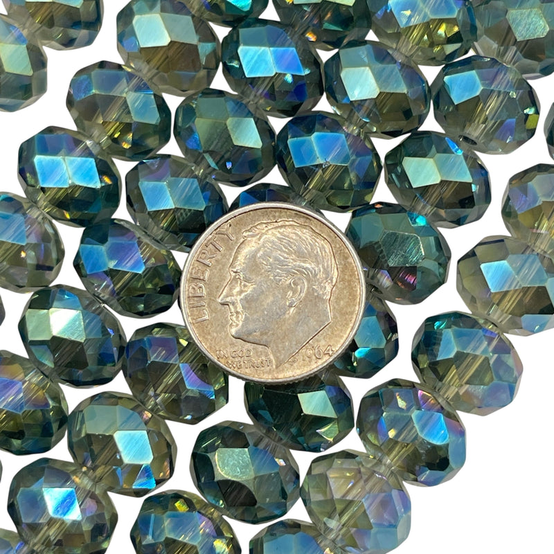 12mm Roundel Cut Glass Crystal Magic Green