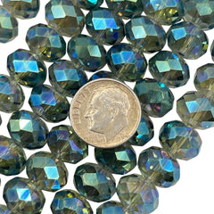 12mm Roundel Cut Glass Crystal Magic Green