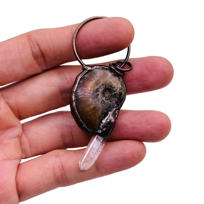 Natural Ammonite Fossil with Crystal Pendant