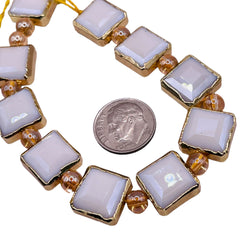 13mm Square Gold Edge Iced Jade