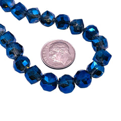 8mm Round Free Cut Glass Crystal Black Magic Blue