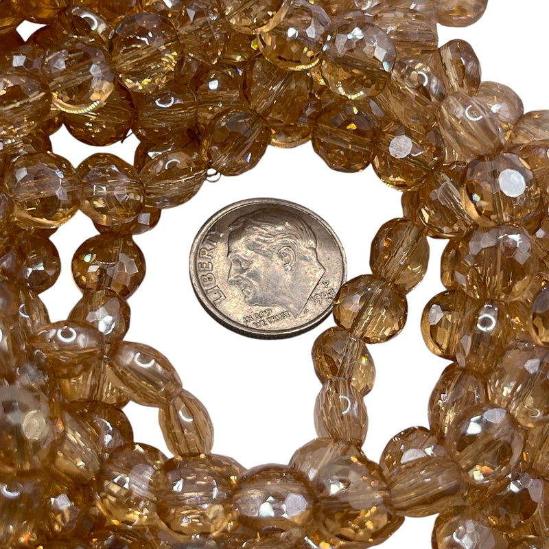 8mm Coin Glass Crystal Gold Champagne