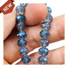 8mm Thunder Polish Glass Crystal Roundel Cut Mexican Blue Light