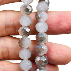 10mm Thunder Polish Glass Crystal Roundel Cut Half Silver Jade