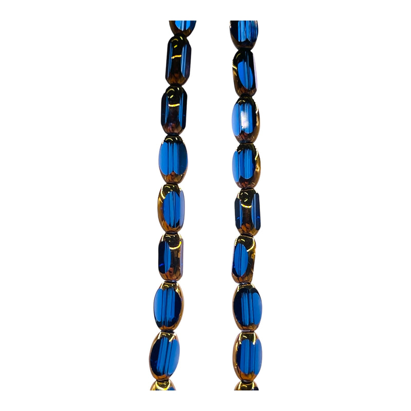 6x3mm Oval Glass Crystal Gold Edge Sapphire