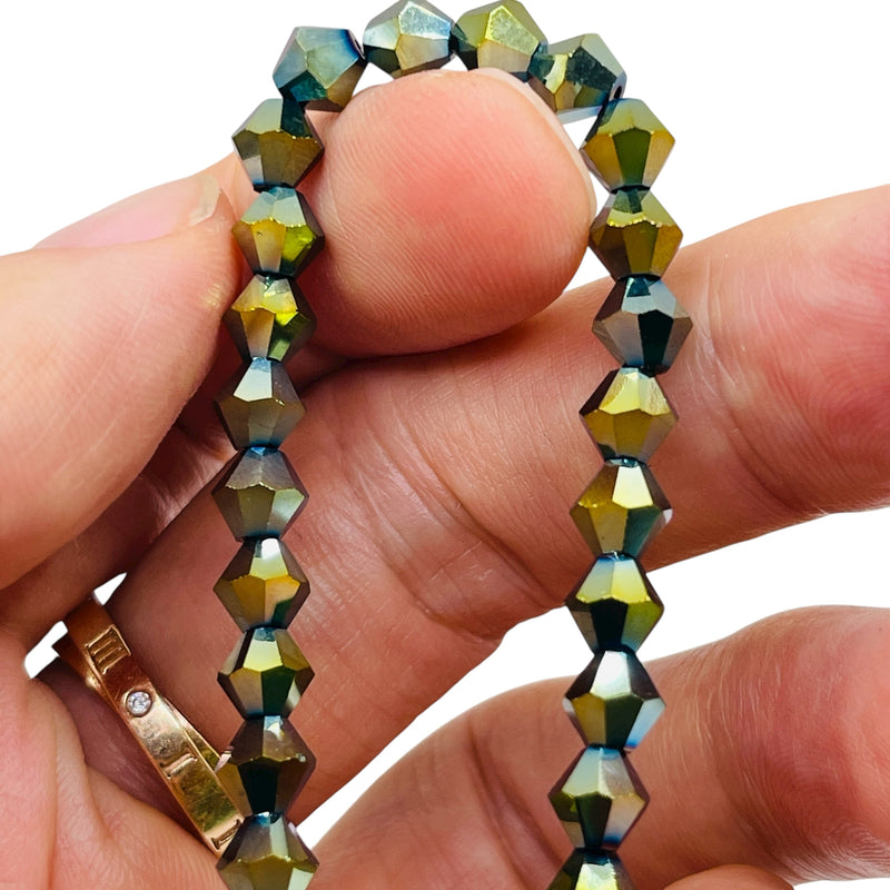 6mm Thunder Polish Glass Crystal Bicone Green Light