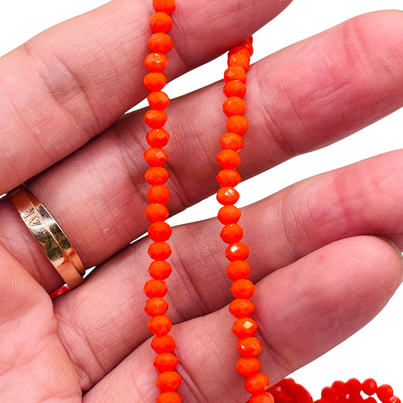 4mm Thunder Polish Glass Crystal Roundel Cut Orange Jade