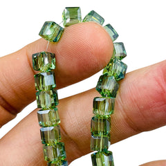 6mm Cube Glass Crystal Dk. Chrysolite