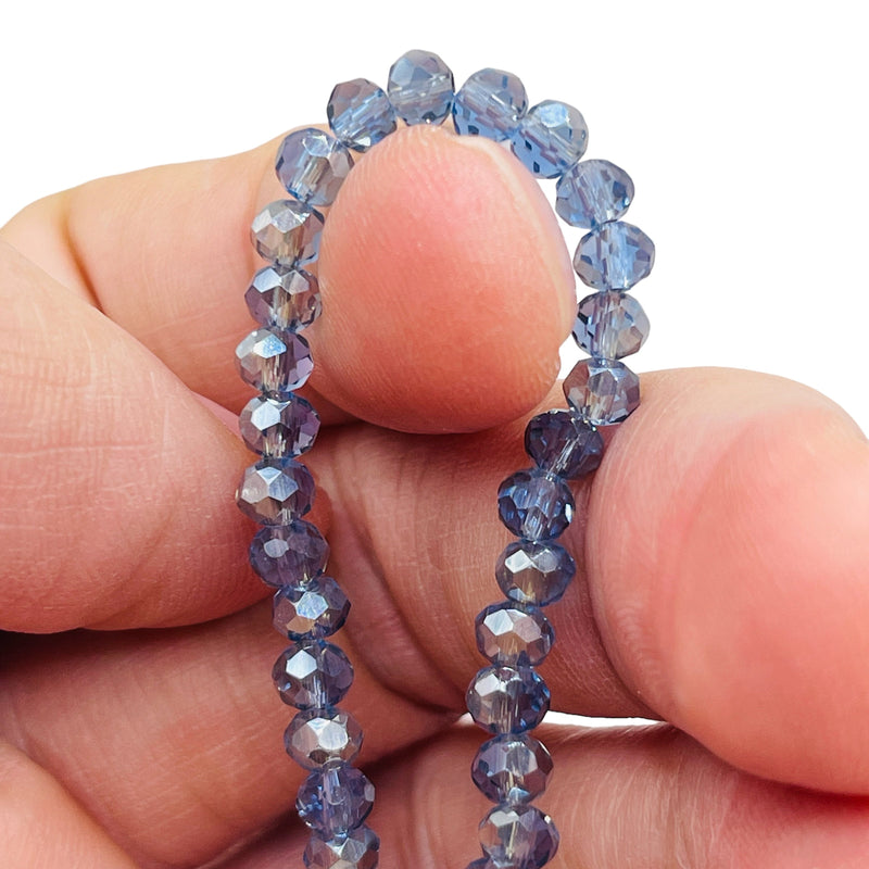 4mm Thunder Polish Glass Crystal Roundel Sapphire Silver