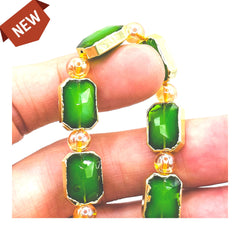 14x10mm Rectangle Gold Edge Olive Jade