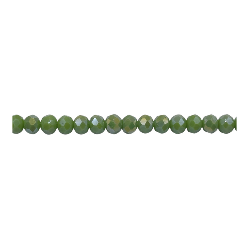 4mm Thunder Polish Glass Crystal Roundel Cut Olive Green Jade AB