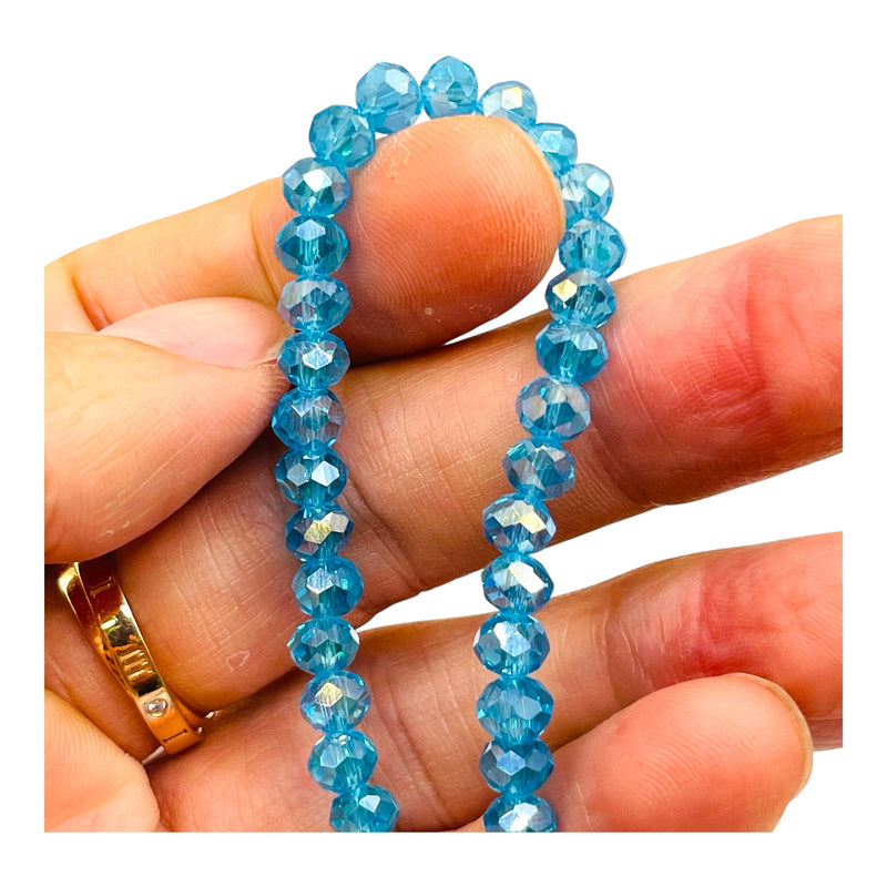 6mm Thunder Polish Glass Crystal Roundel Cut Med Aquamarine AB