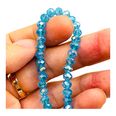 6mm Thunder Polish Glass Crystal Roundel Cut Med Aquamarine AB