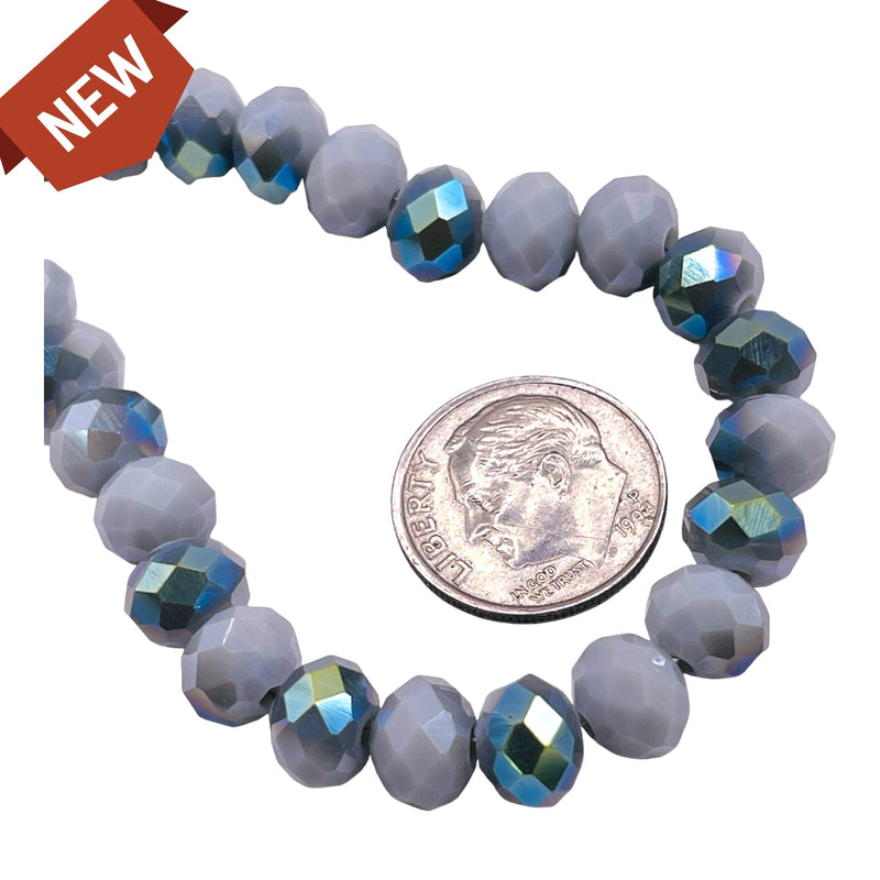 8mm Thunder Polish Glass Crystal Roundel Cut Gray Jade MG